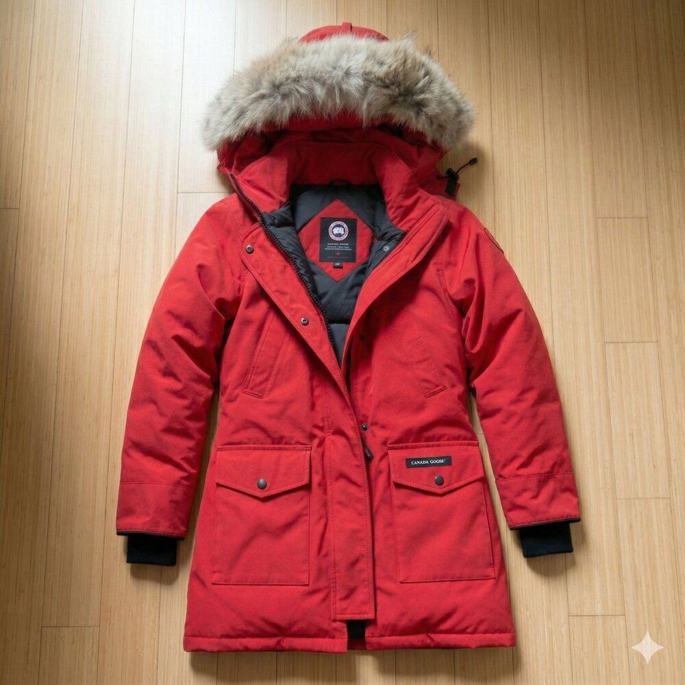 Canada Goose Trillium Red Down Parka Women’s S Cinched Waist Winter Coat - Picture 2 of 12